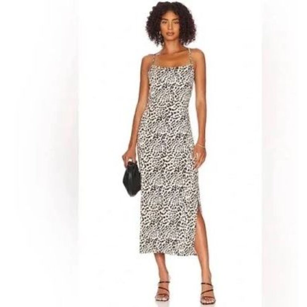 Lita by Ciara NWOT Lace Back Midi Dress in Neutral Animal Print Small MSRP $298